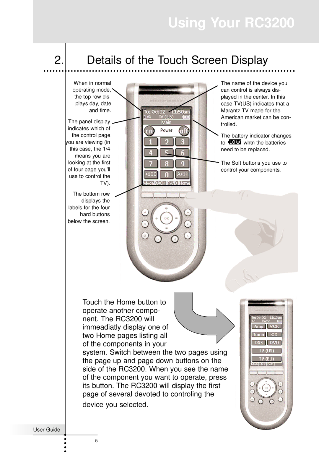 Marantz RC3200 manual Details of the Touch Screen Display 