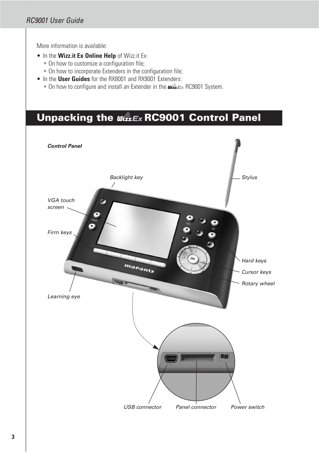 Marantz manual Unpacking RC9001 Control Panel, Wizz.it Ex Online Help of Wizz.it Ex 