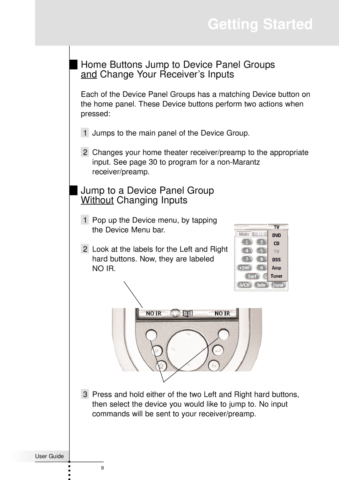 Marantz RC5200, RC9200 manual Jump to a Device Panel Group Without Changing Inputs 