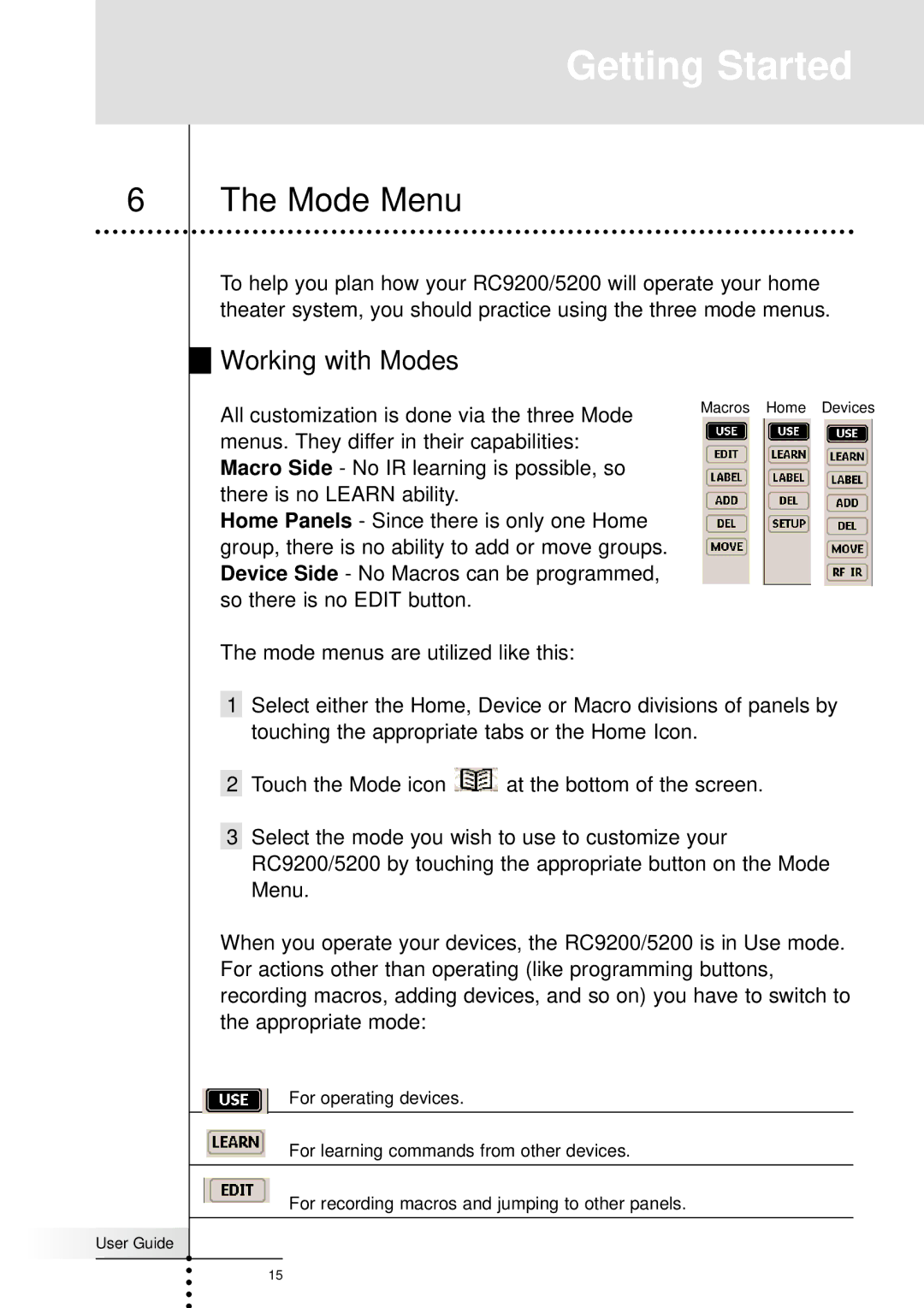 Marantz RC5200, RC9200 manual Mode Menu, Working with Modes 