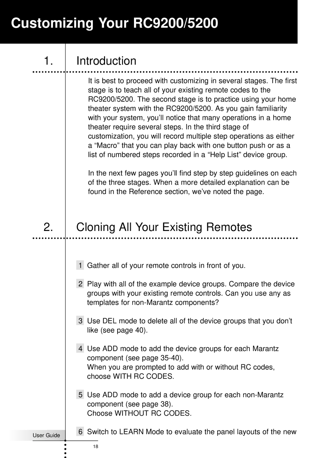 Marantz RC9200, RC5200 manual Introduction, Cloning All Your Existing Remotes 