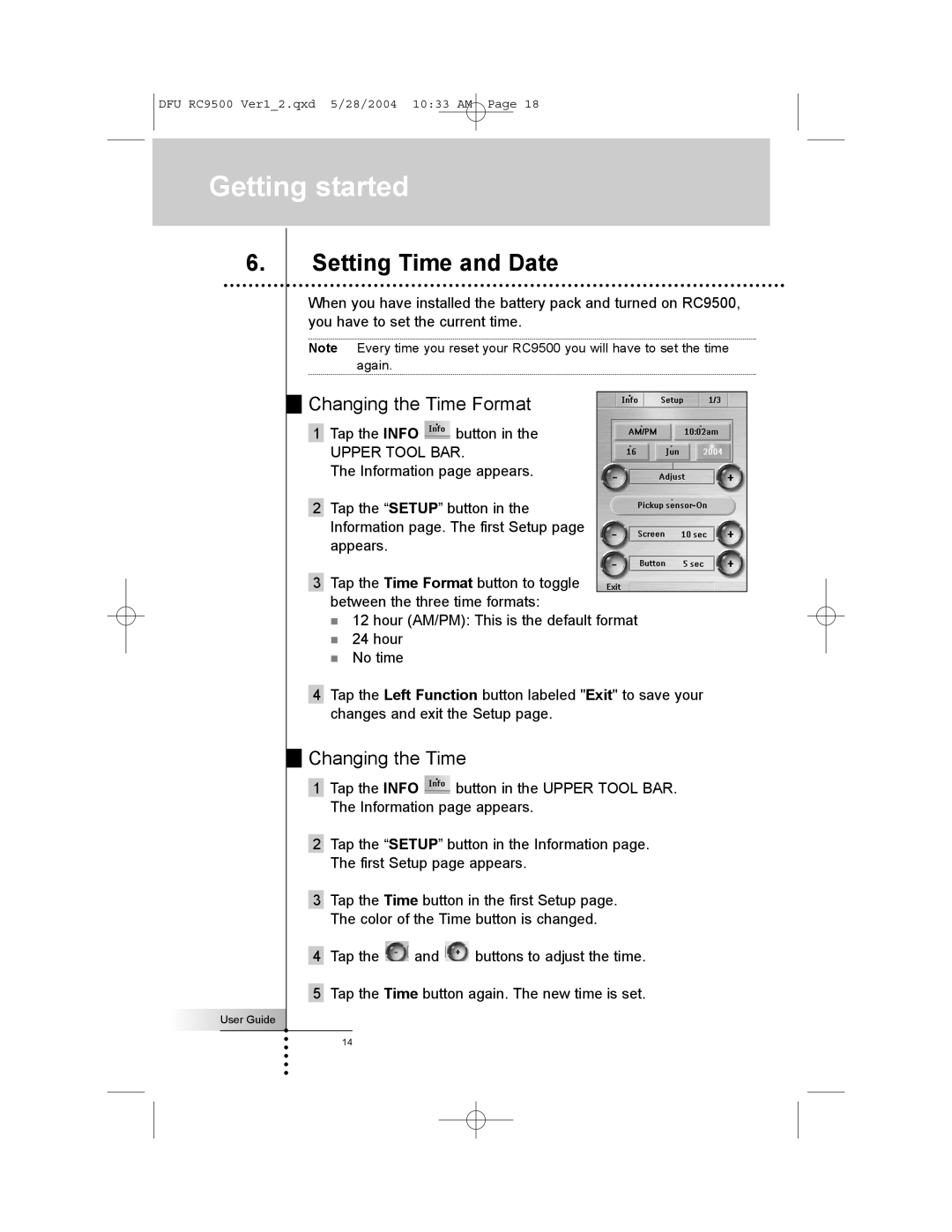 Marantz RC9500 manual Setting Time and Date, Changing the Time Format 