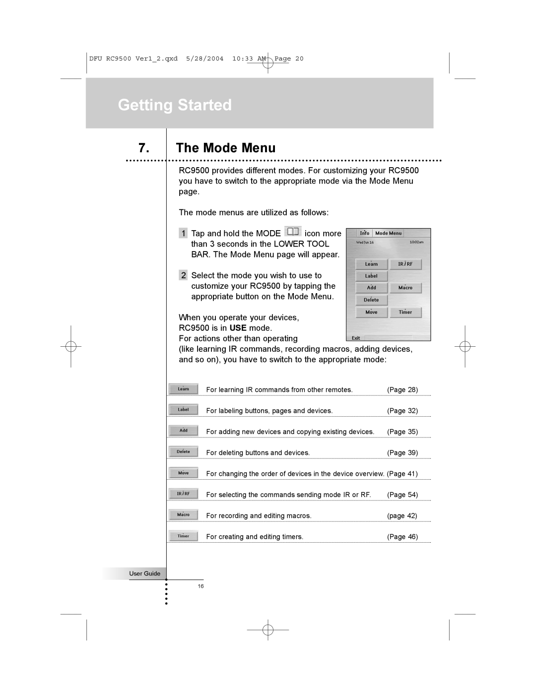 Marantz RC9500 manual Mode Menu, So on, you have to switch to the appropriate mode 