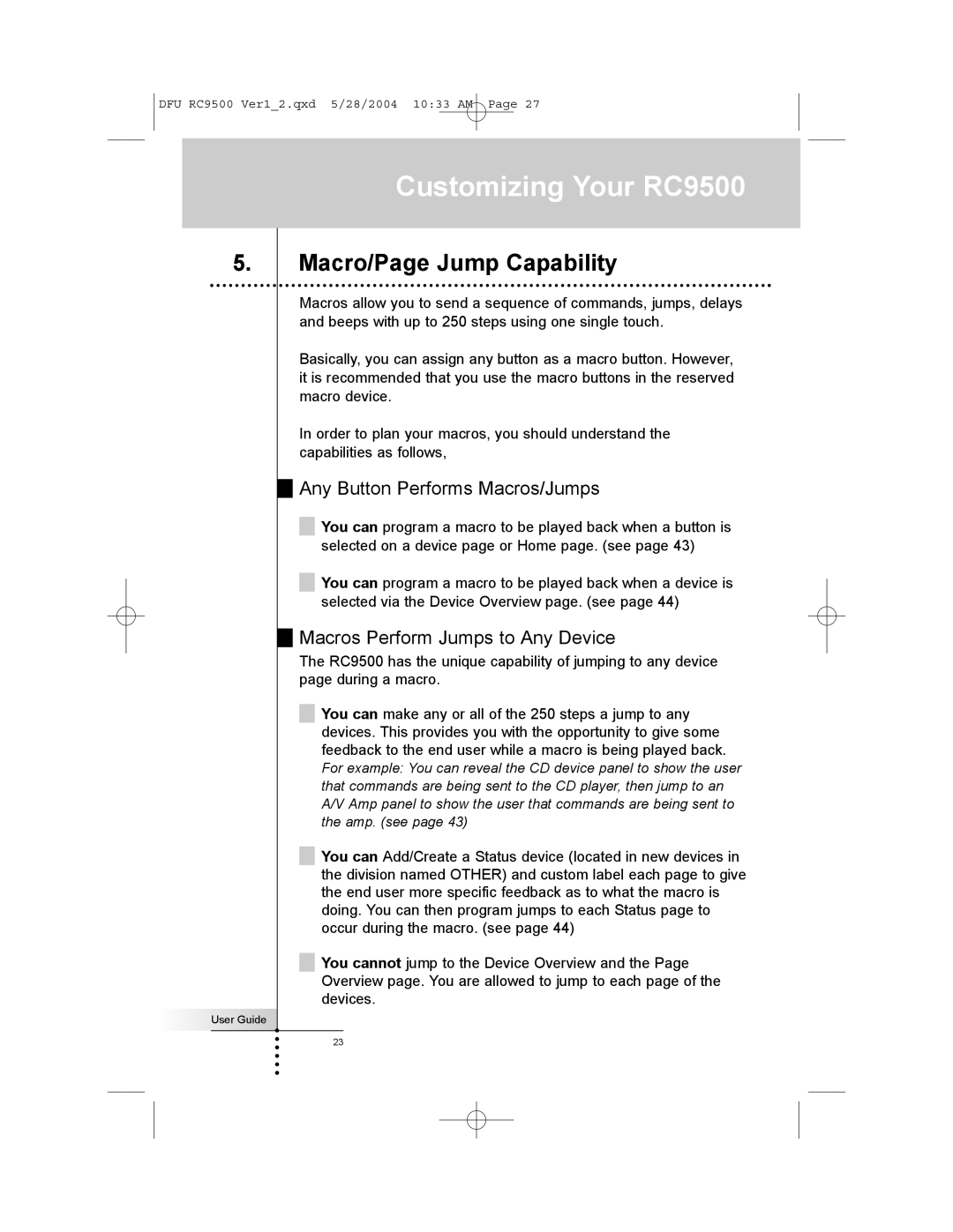 Marantz RC9500 manual Macro/Page Jump Capability, Any Button Performs Macros/Jumps, Macros Perform Jumps to Any Device 