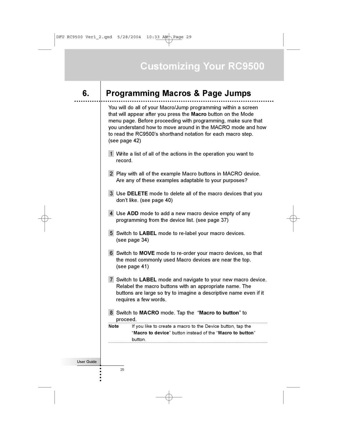 Marantz RC9500 manual Programming Macros & Page Jumps 