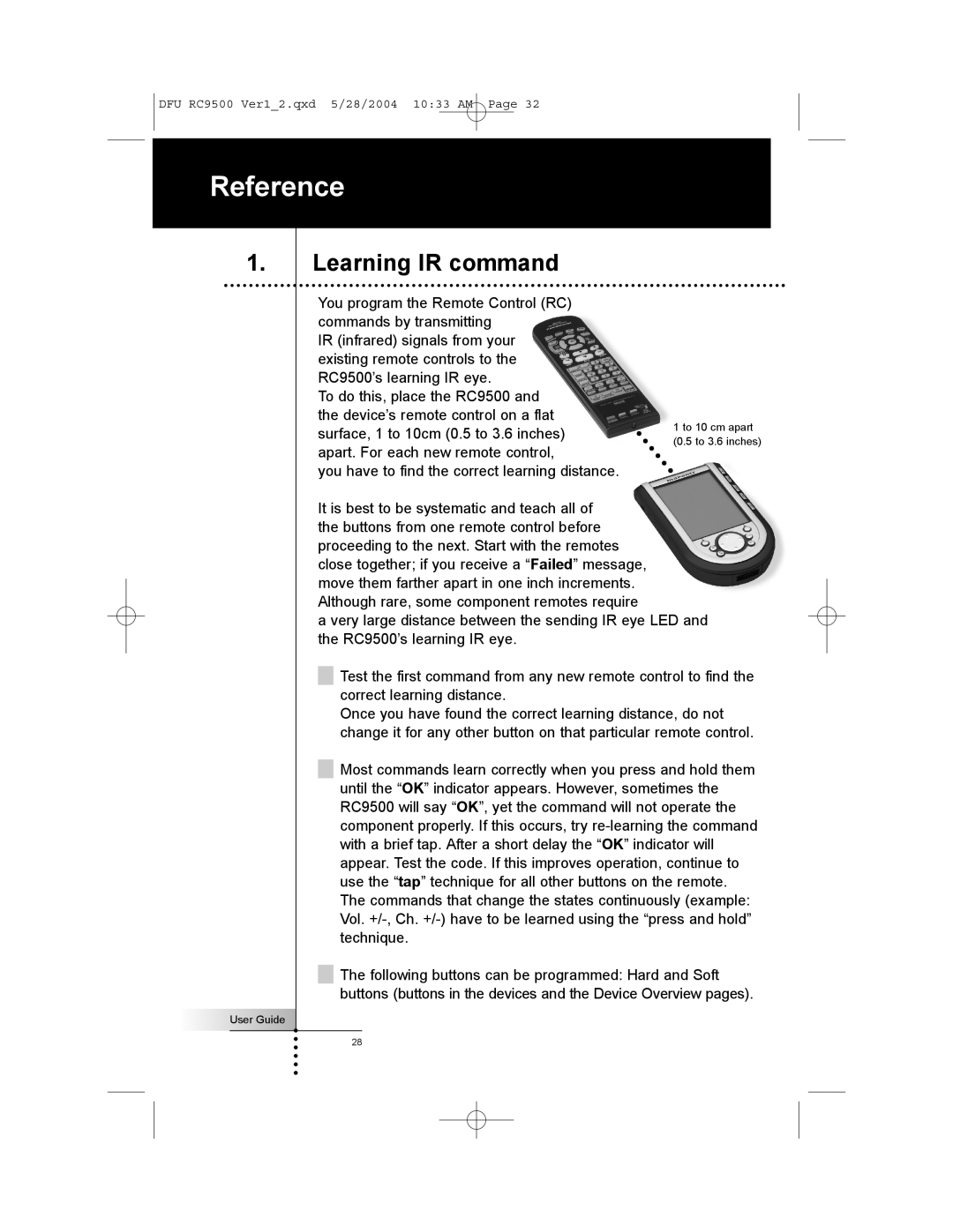 Marantz RC9500 manual Reference, Learning IR command 