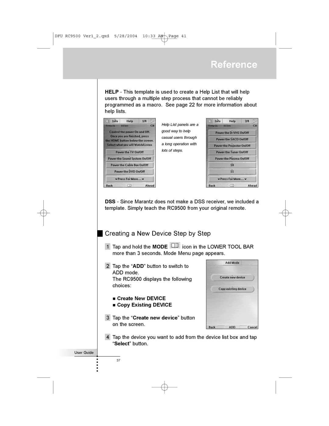 Marantz RC9500 manual Creating a New Device Step by Step 