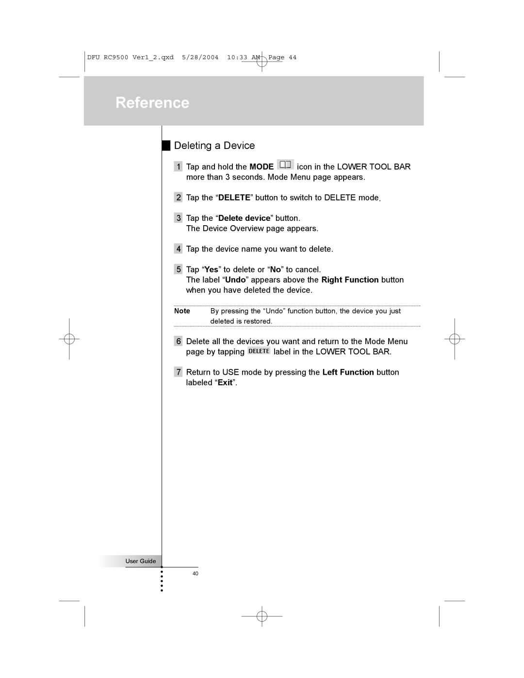 Marantz RC9500 manual Deleting a Device 