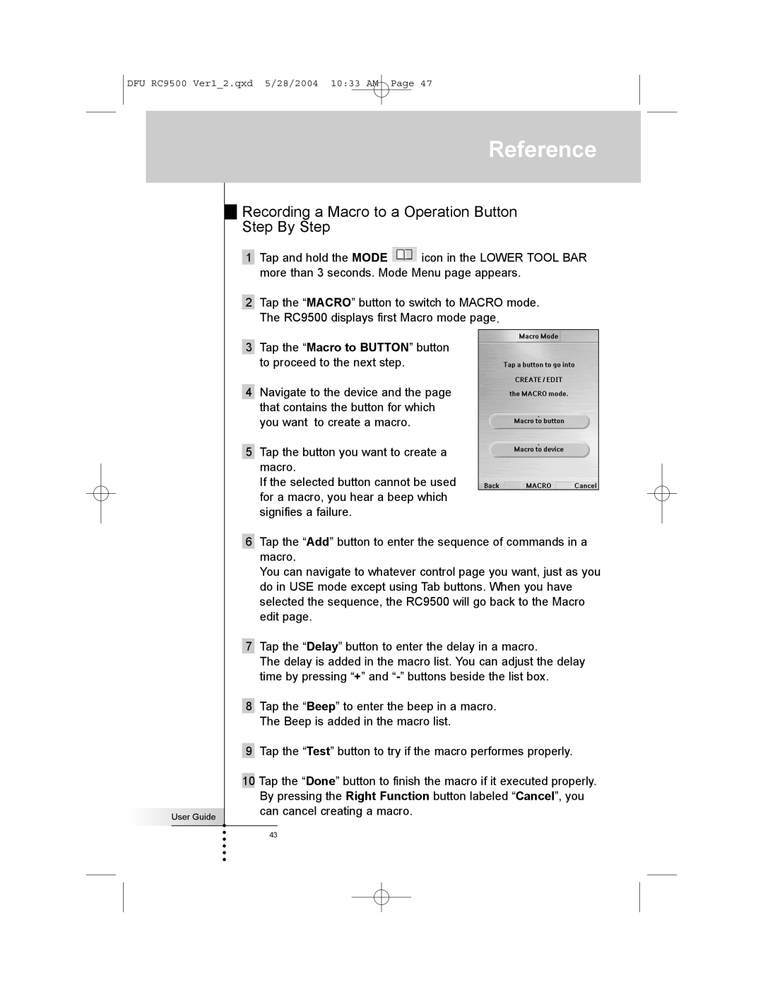 Marantz RC9500 manual Recording a Macro to a Operation Button Step By Step 