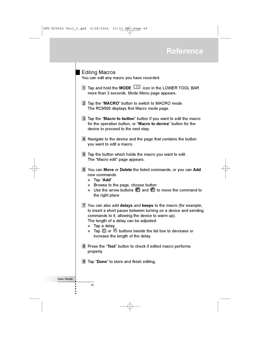 Marantz RC9500 manual Editing Macros 