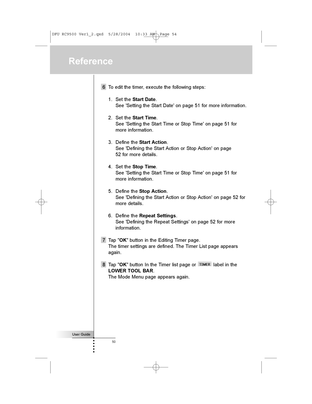 Marantz RC9500 manual Set the Start Date, Set the Start Time, Define the Repeat Settings 