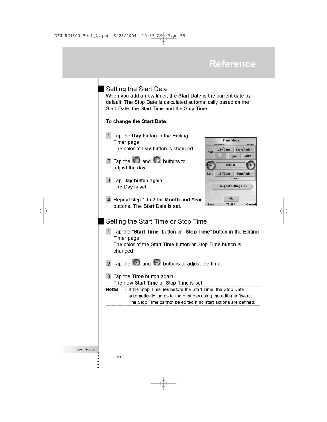 Marantz RC9500 manual Setting the Start Date, Setting the Start Time or Stop Time, To change the Start Date 