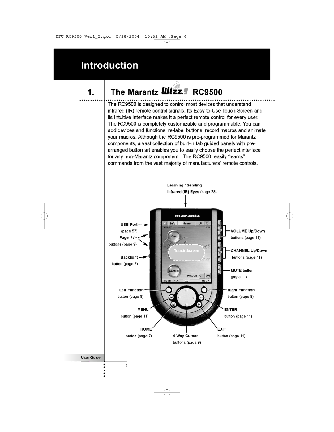 Marantz manual Introduction, Marantz RC9500 