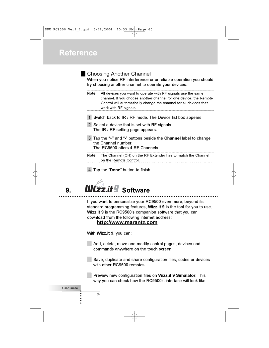 Marantz RC9500 manual Software, Choosing Another Channel 