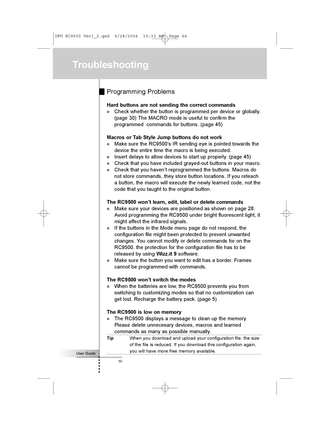 Marantz RC9500 manual Programming Problems 