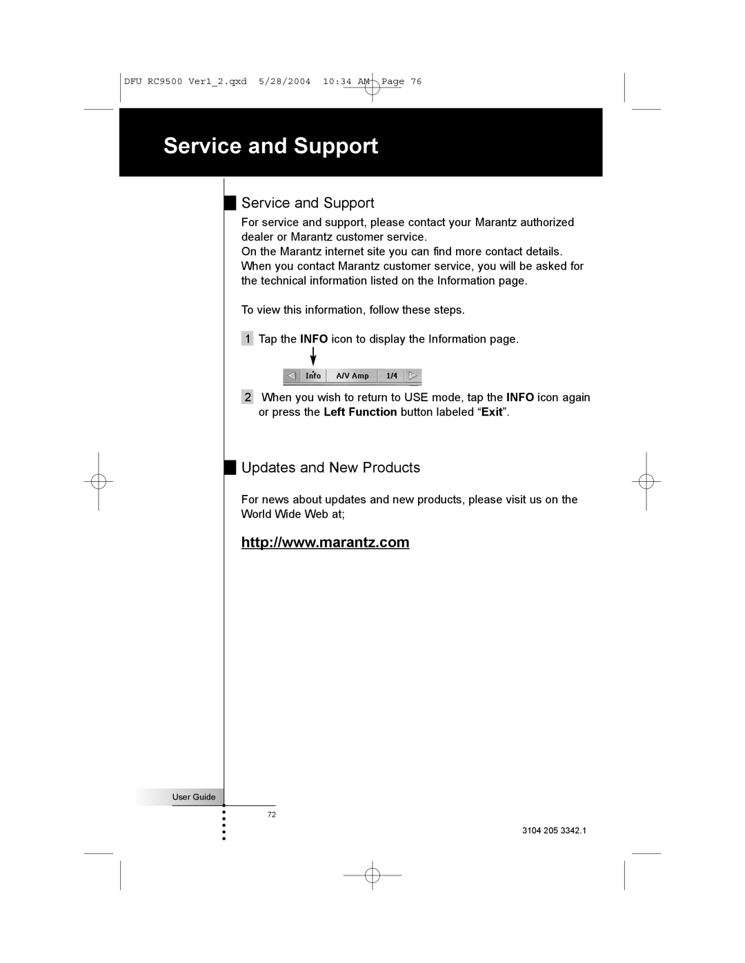 Marantz RC9500 manual Service and Support, Updates and New Products 