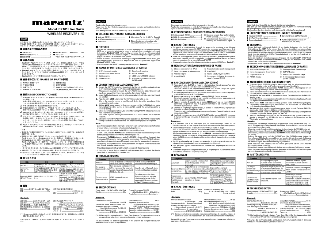 Marantz RX101 operation manual Checking the Product and Accessories, Features, Names of Parts see 2/2 Names of Parts 