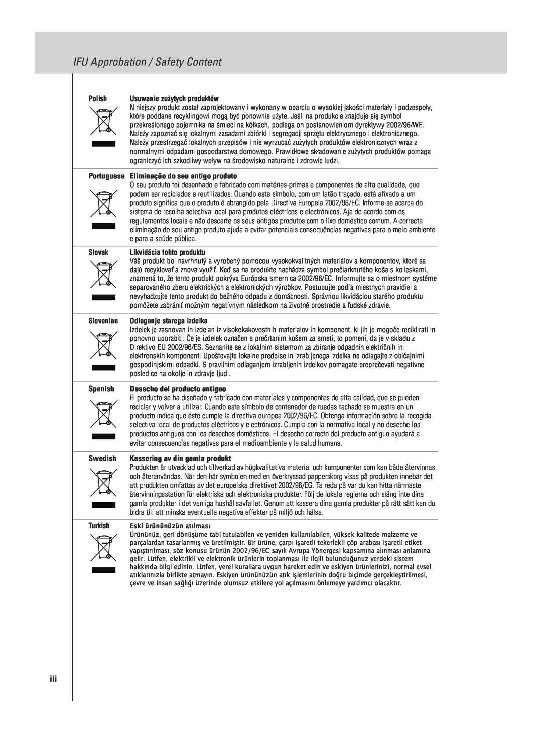 Marantz RX9001 manual IFU Approbation / Safety Content 