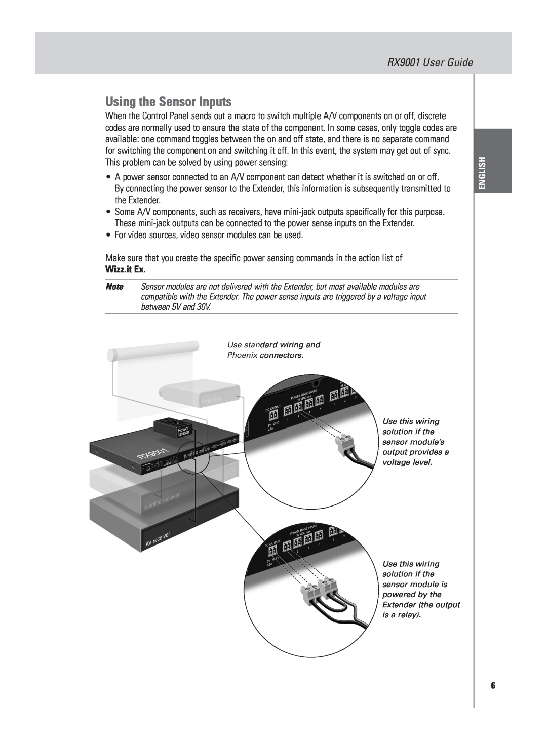 Marantz manual Using the Sensor Inputs, Wizz.it Ex, RX9001 User Guide, English 