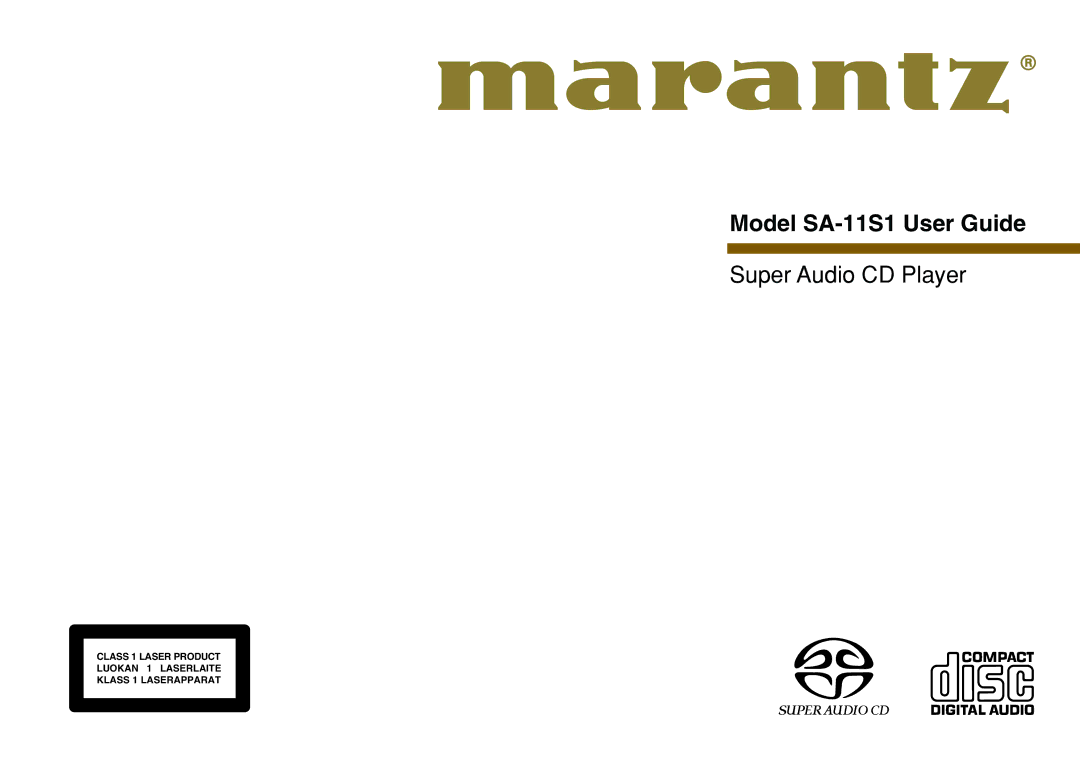 Marantz manual Model SA-11S1 User Guide 