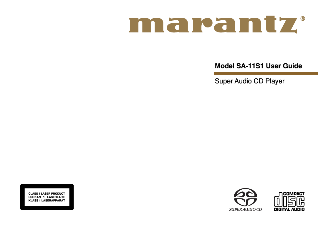 Marantz manual Model SA-11S1User Guide, Super Audio CD Player 
