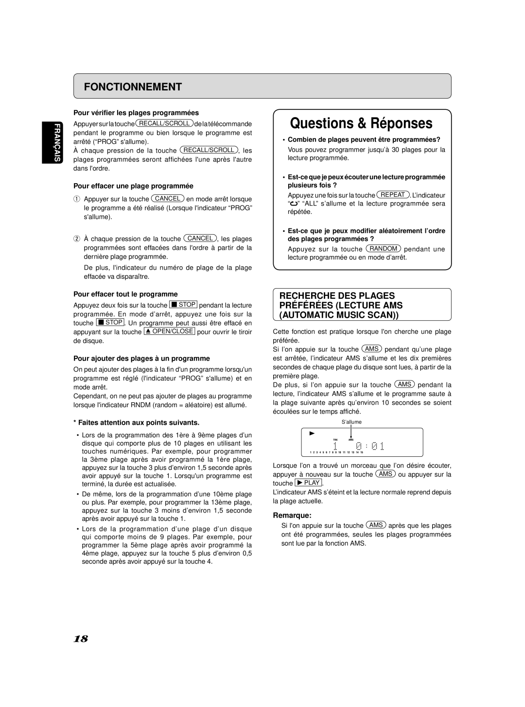 Marantz SA-11S2 Pour vériﬁer les plages programmées, Pour effacer une plage programmée, Pour effacer tout le programme 