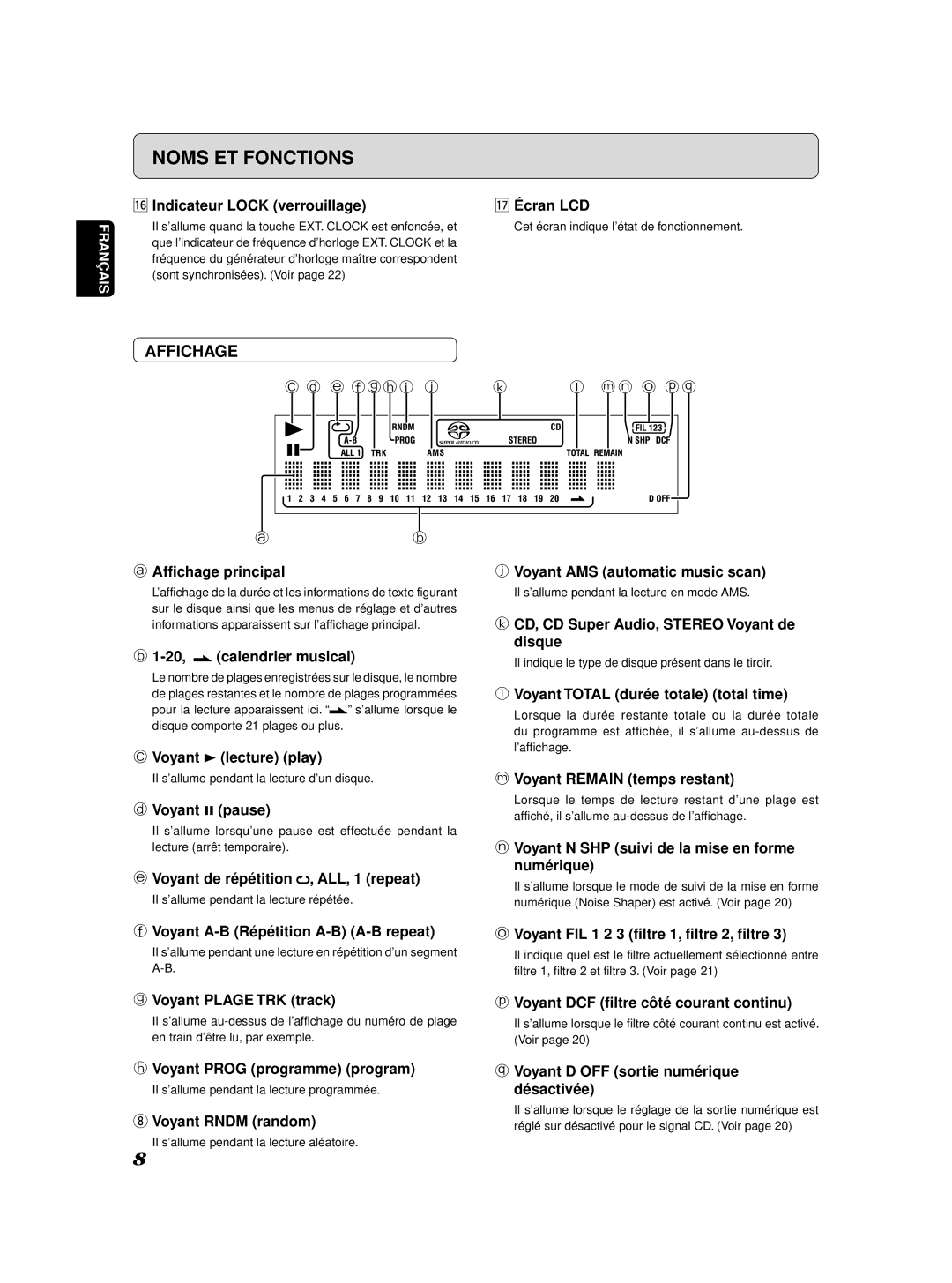 Marantz SA-11S2 manual Affichage 