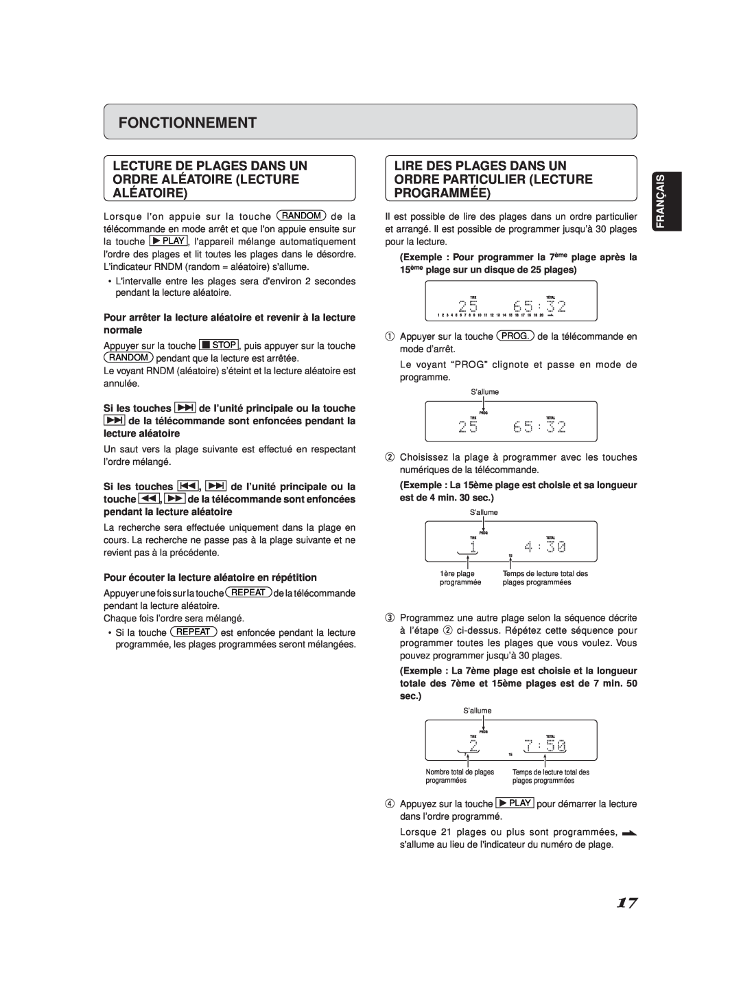 Marantz SA-11S2 manual Lire Des Plages Dans Un, Ordre Particulier Lecture, Programmée, Fonctionnement 
