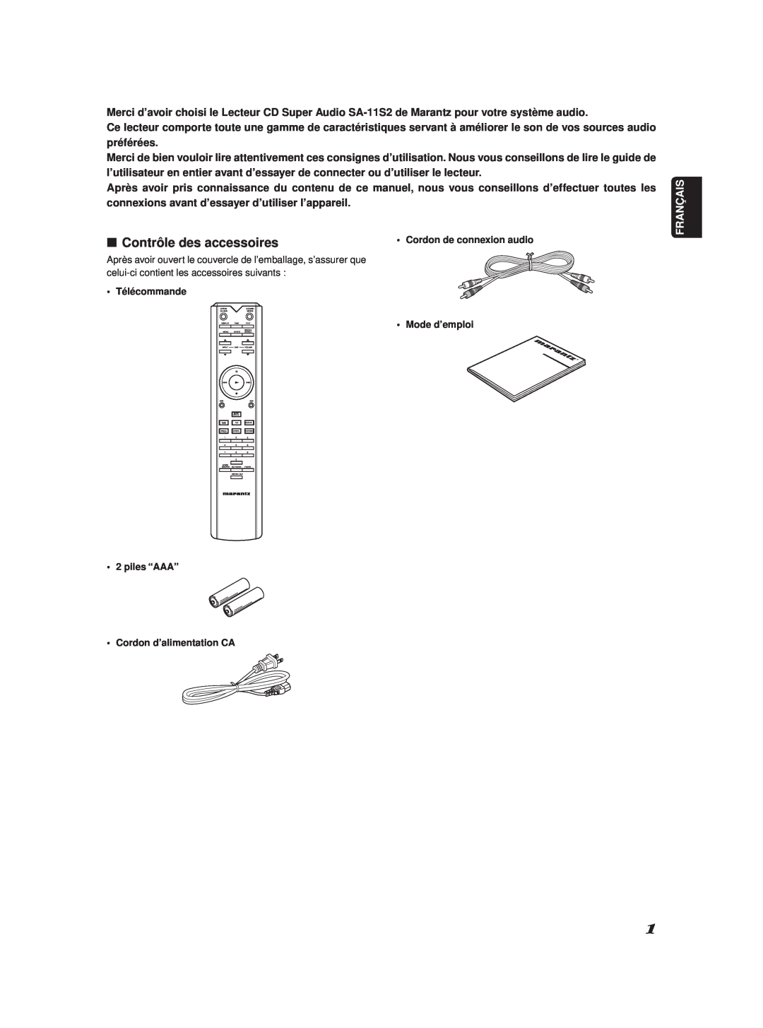 Marantz SA-11S2 manual 7Contrôle des accessoires, Français 