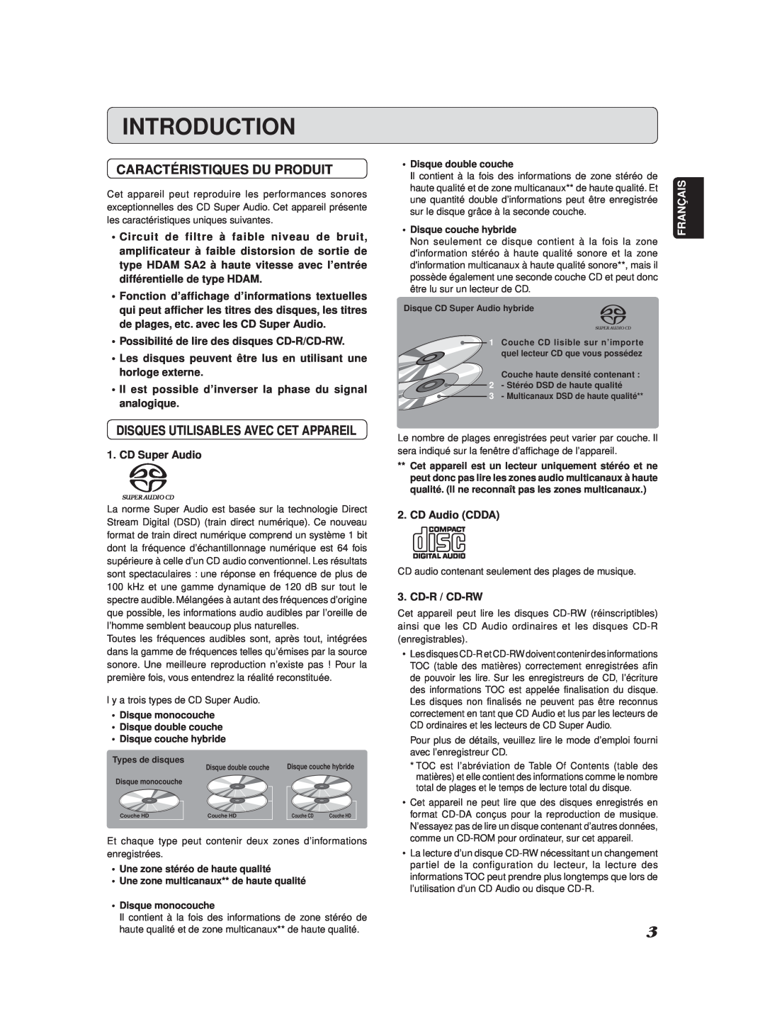 Marantz SA-11S2 manual Introduction, Caractéristiques Du Produit 
