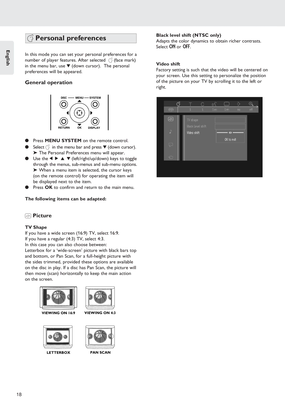 Marantz SA-12S1 manual Personal preferences, General operation, Picture 