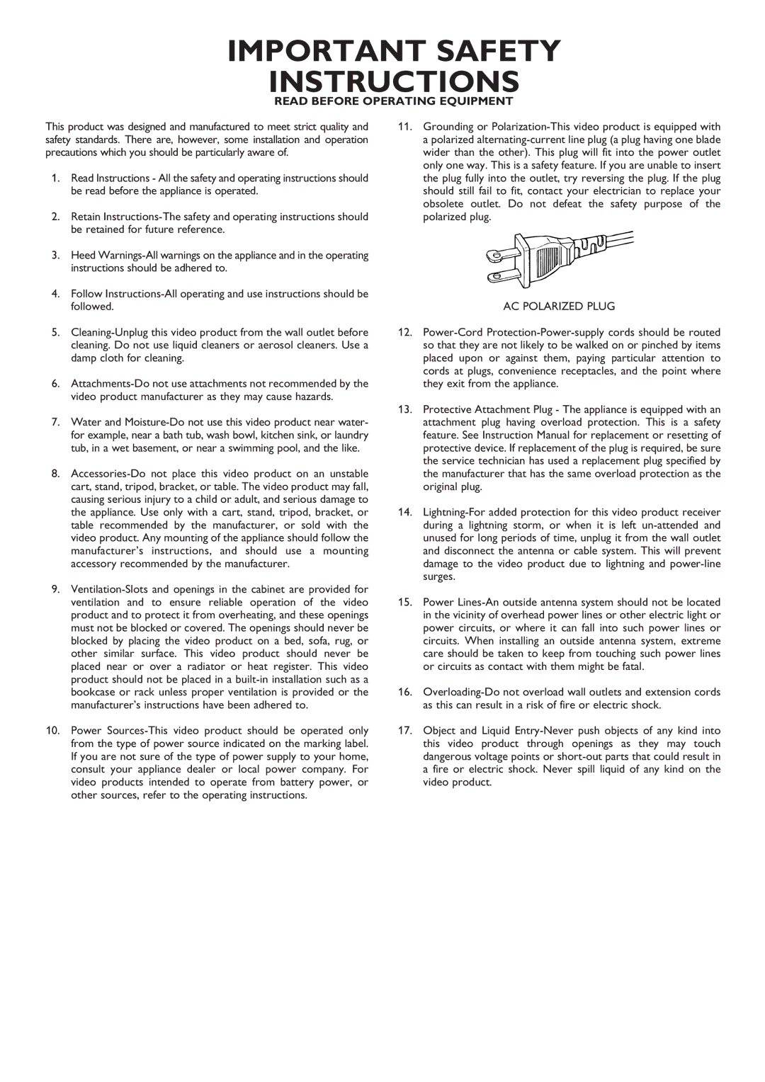 Marantz SA-12S1 manual Important Safety Instructions 