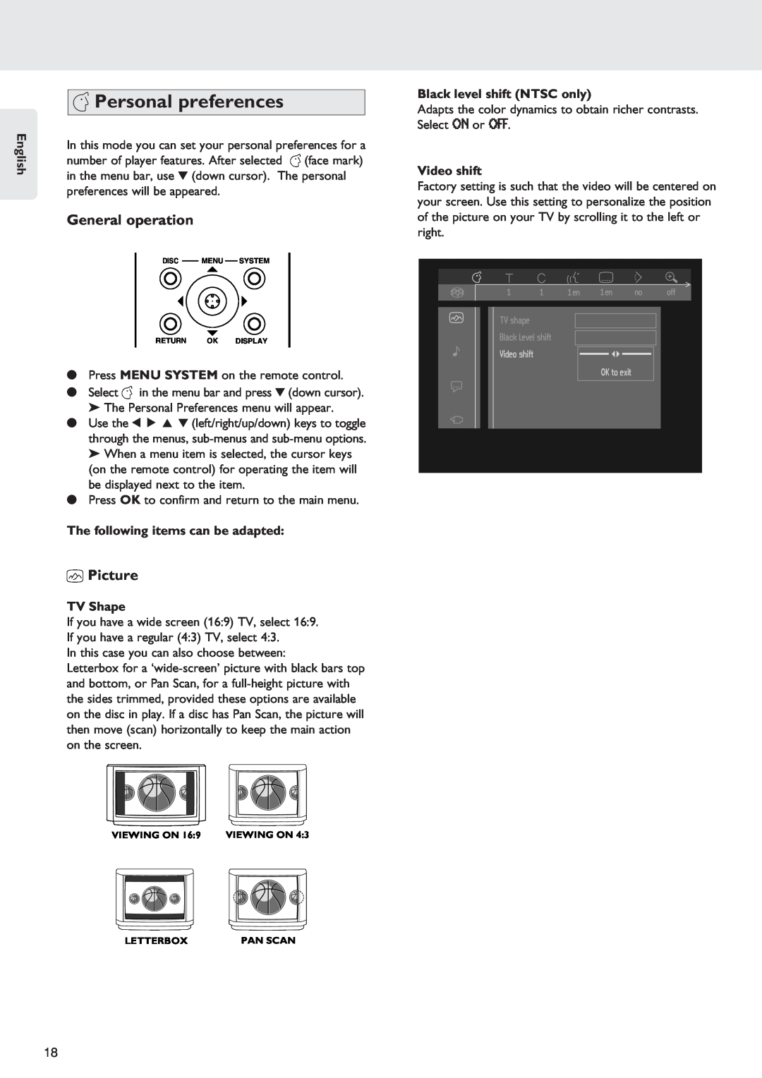 Marantz SA-12S1 manual TVshape, V Personal preferences, BlackLevelshift, Videoshift, preferences will be appeared, TV Shape 
