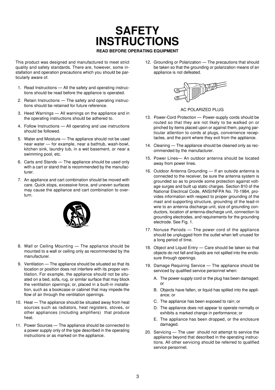 Marantz SA-14 manual Safety Instructions 