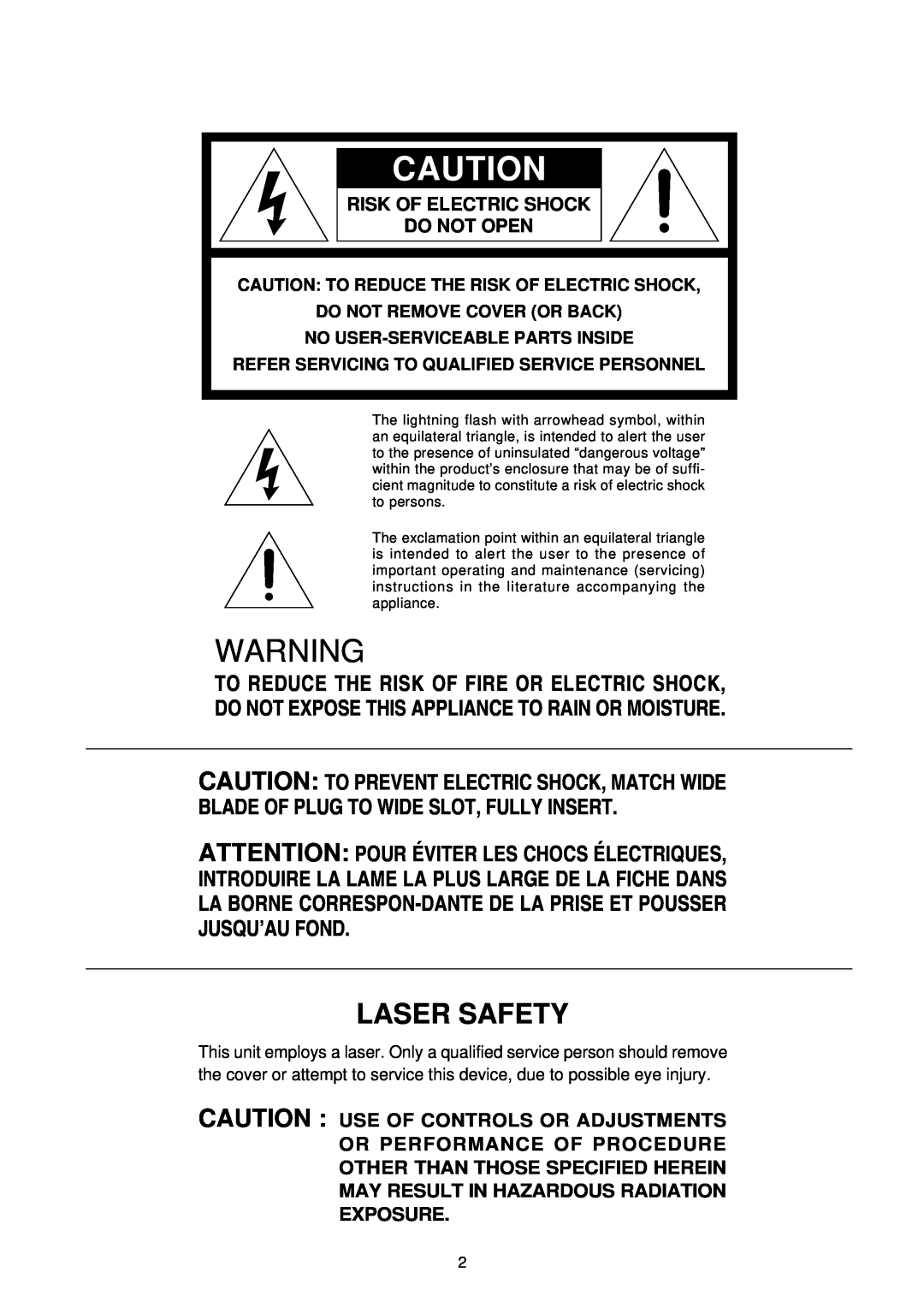 Marantz SA-14 manual Laser Safety, Risk Of Electric Shock Do Not Open 