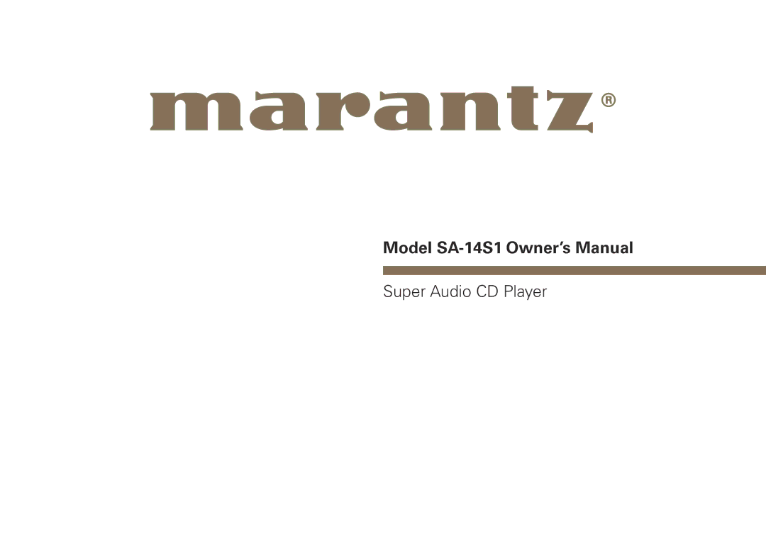 Marantz SA-14S1 owner manual Super Audio CD Player 