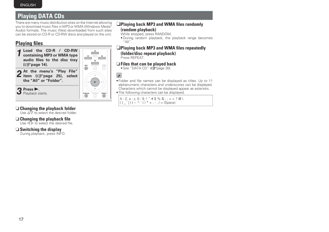 Marantz SA-14S1 owner manual Playing Data CDs, Playing files 