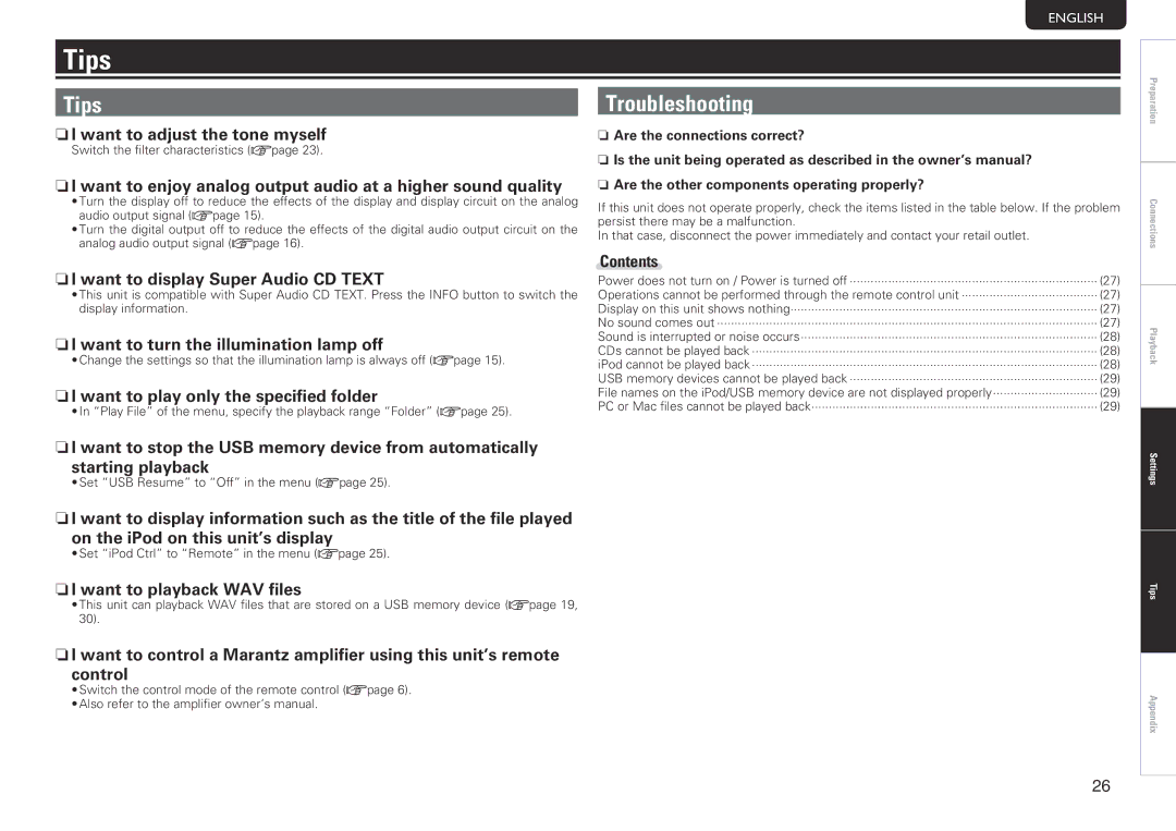 Marantz SA-14S1 owner manual Tips Troubleshooting 