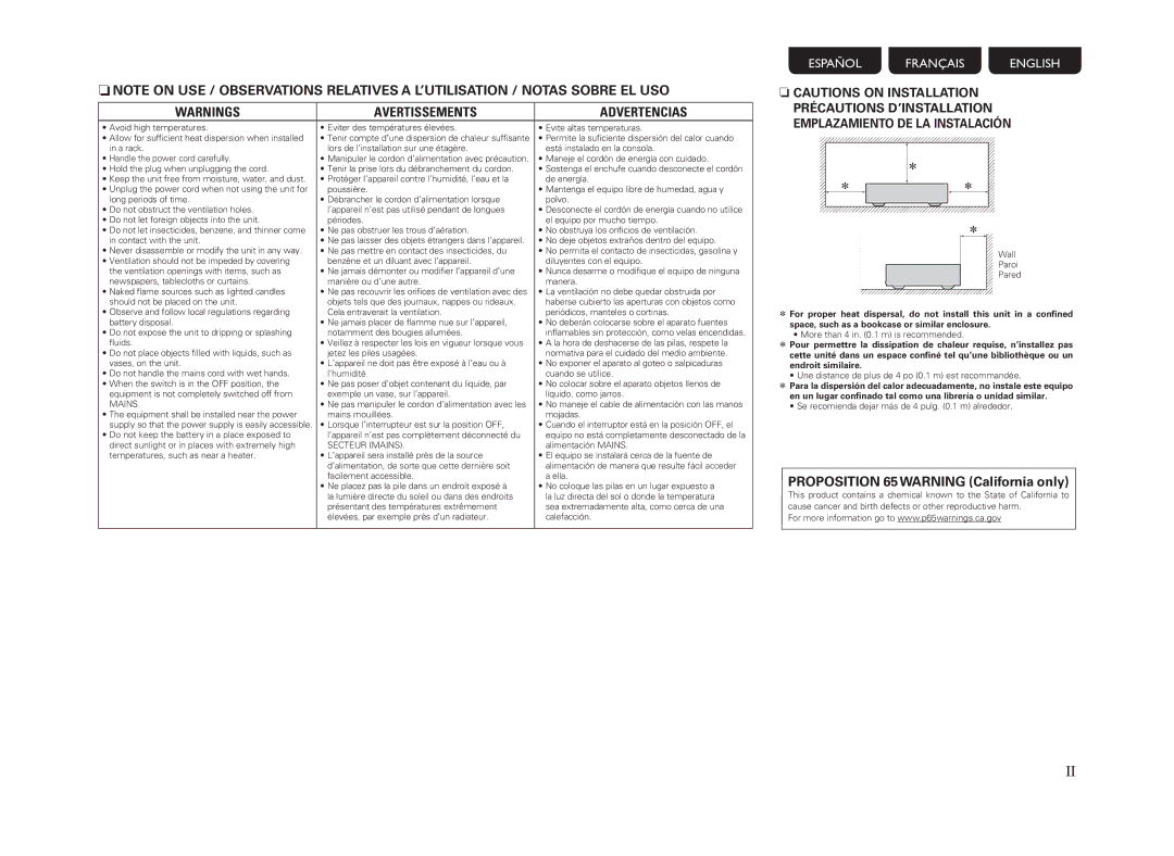 Marantz SA-14S1 owner manual Avertissements Advertencias 