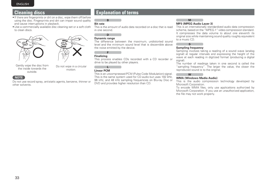 Marantz SA-14S1 owner manual Cleaning discs, Explanation of terms 