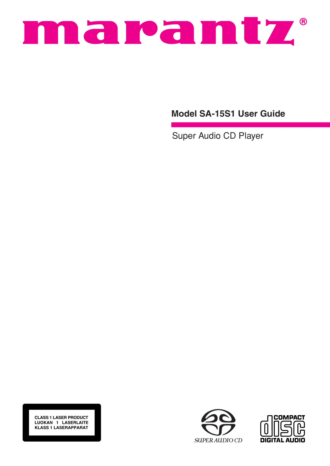 Marantz manual Model SA-15S1 User Guide 