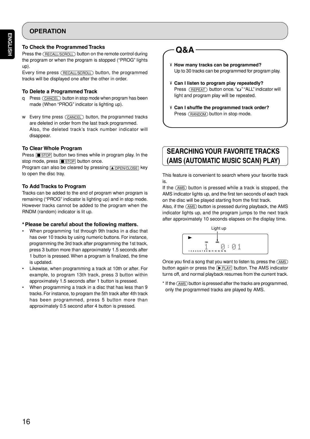 Marantz SA-15S1 manual To Check the Programmed Tracks, To Delete a Programmed Track, To Clear Whole Program 