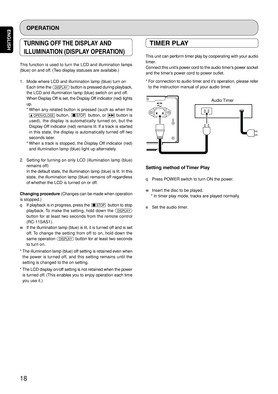 Marantz SA-15S1 manual Setting method of Timer Play 