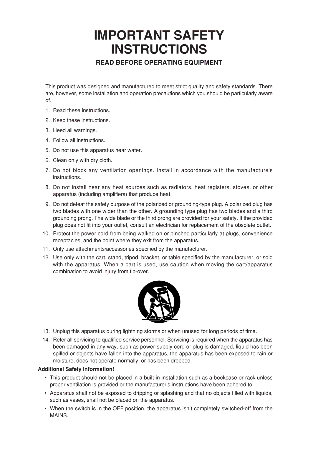 Marantz SA-15S1 manual Important Safety Instructions, Additional Safety Information 