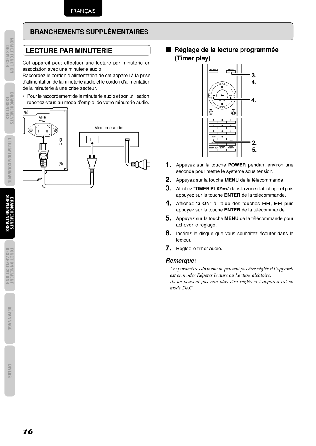 Marantz SA-15S2 manual Lecture par minuterie, Réglage de la lecture programmée Timer play 