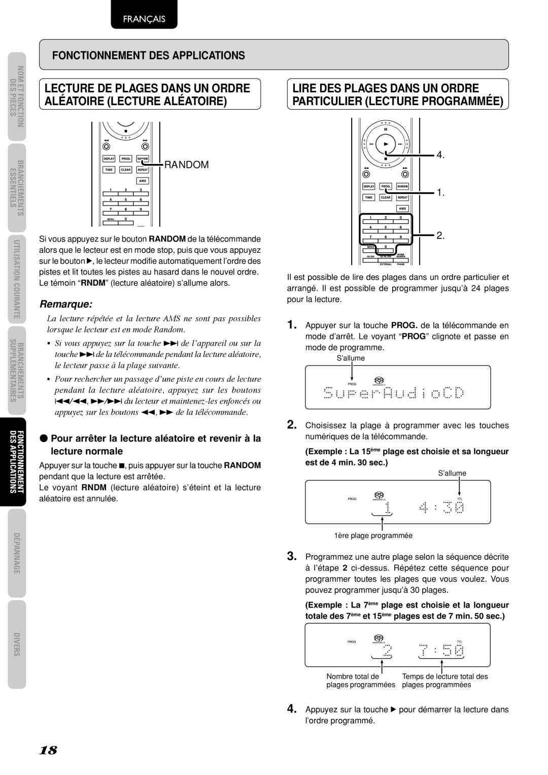 Marantz SA-15S2 manual Fonctionnement des applications, Lire DES Plages Dans UN Ordre Particulier Lecture Programmée 