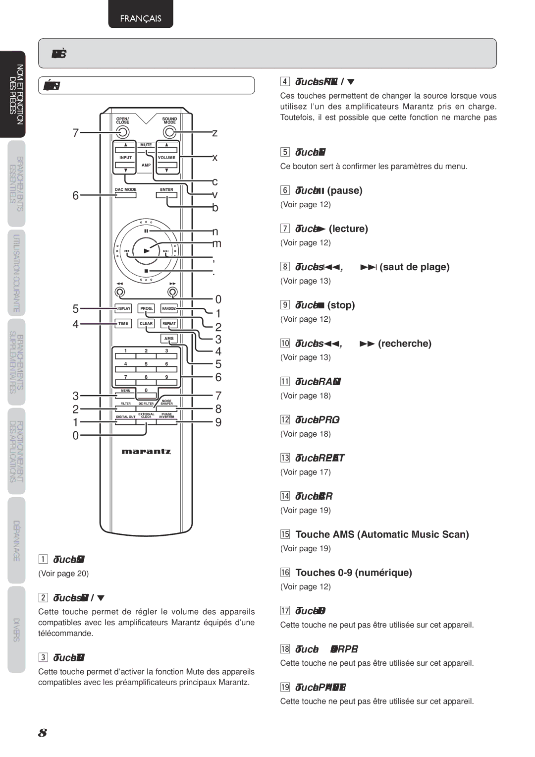 Marantz SA-15S2 Ce bouton sert à confirmer les paramètres du menu, Cette touche ne peut pas être utilisée sur cet appareil 