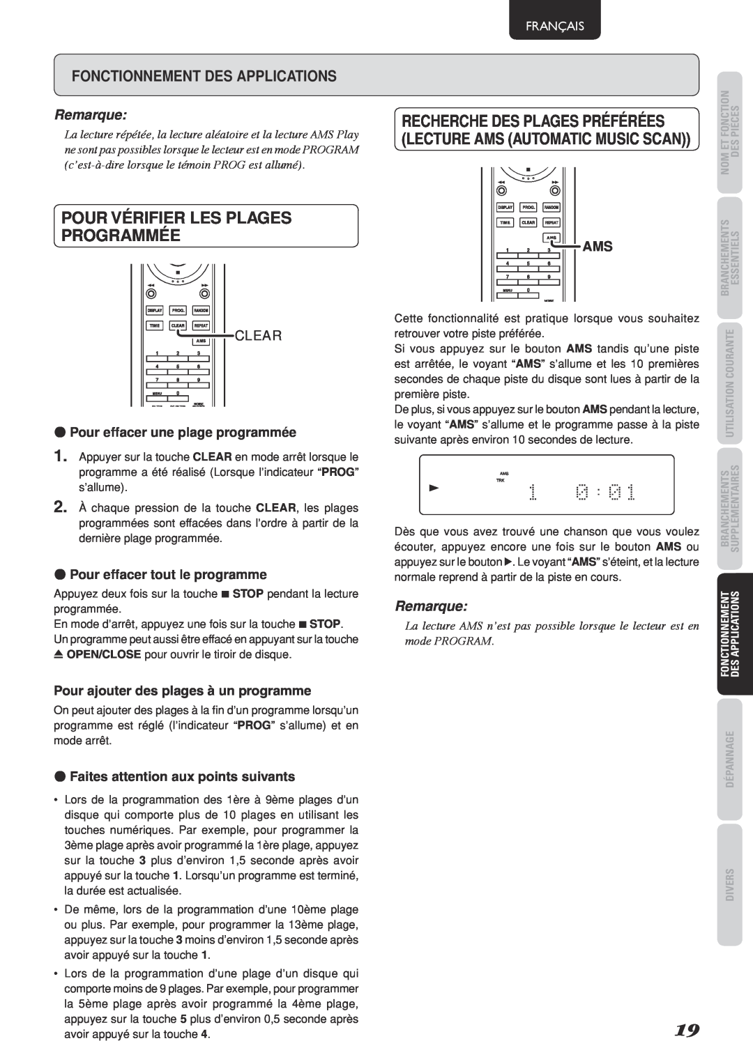 Marantz SA-15S2 manual Pour vérifier les plages programmée, Recherche Des Plages Préférées, Fonctionnement des applications 