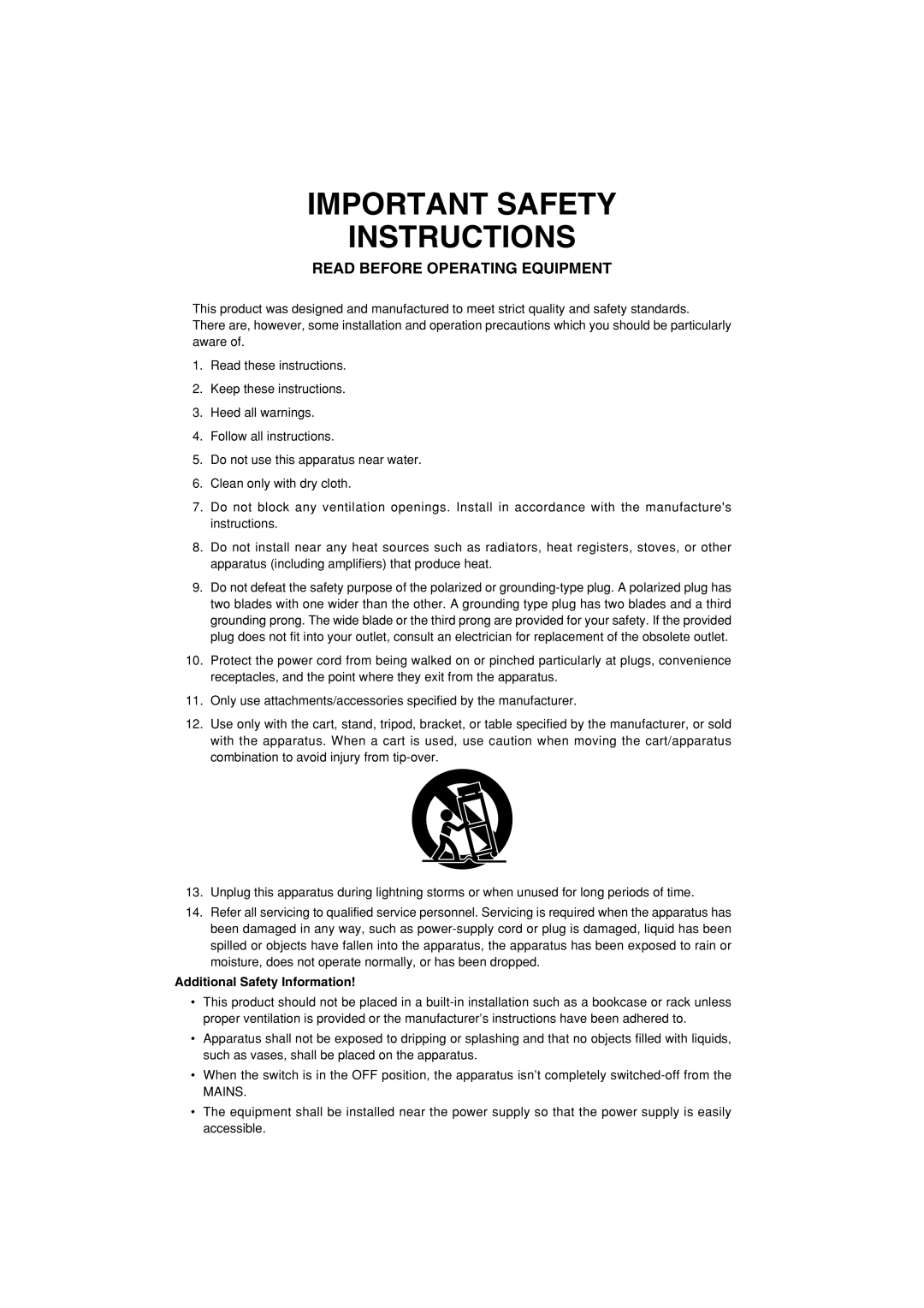 Marantz SA-7S1 manual Important Safety Instructions, Additional Safety Information 