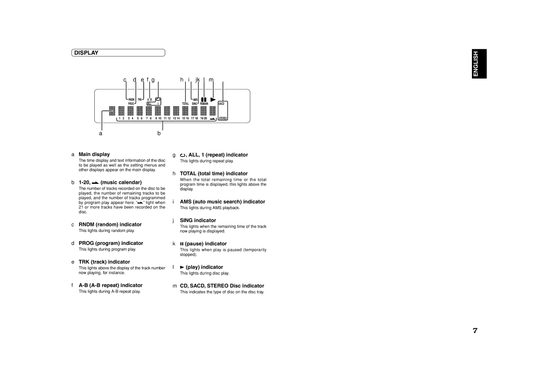 Marantz SA7001 manual Display 